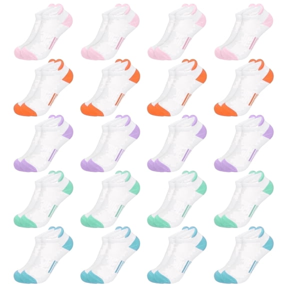 Loritta 20 Pairs Ankle Socks for Girl Athletic Breathable Toddler socks Cushioned Multi Colors Kids Socks 4-7 Years