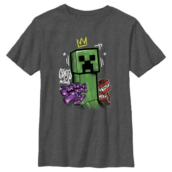 Boy's Minecraft Creeper King  Graphic Tee Charcoal Heather Medium