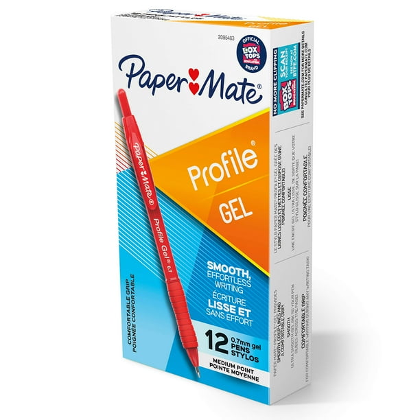 Bolígrafo de gel Paper Mate Profile retráctil de 0,7 mm, rojo, paquete de 12