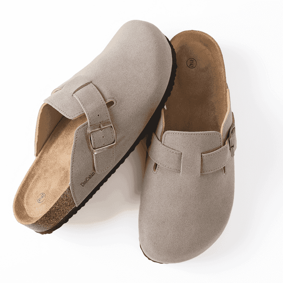 Vegan Suede Clogs for Women, Classic Closed Toe, Adjustable Buckle Slip-on Comfort Mules, Arch Support Shoes