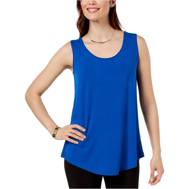 JM Collection - Camiseta sin mangas con cuello redondo para mujer, azul, mediano JM Collection Camiseta sin mangas