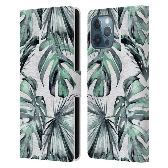 Head Case Designs Officially Licensed Nature Magick Tropical Palm Leaves On Marble Turquoise Green Island Leather Book Case Compatible with Apple iPhone 12 Pro Max