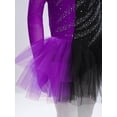 thumbnail image 5 of Doomiva Kids Girls Shiny Rhinestone Figure Ice Skating Dress Long Sleeve Ballet Lyrical Dance Dress for Performance Black Purple 14, 5 of 7