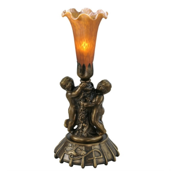Meyda 12"high Amber Cherub Pond Lily Mini Lamp - 11476