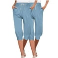 thumbnail image 1 of Yuyuzo 2 Pack Sweatpants Capris for Women High Waisted Drawstring Joggers Summer Cinch Bottom Pants, 1 of 7