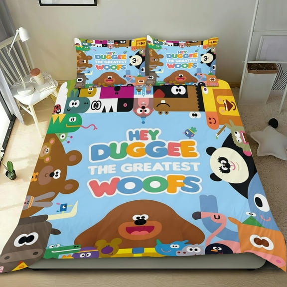 Hey Duggee-themed Bed Sheet Set Three Piece Set Comfortable And Skin Friendly Unique Design Home Decor Gifts For Family Friends fans54''x79''（135*200cm）