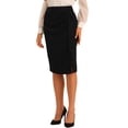 thumbnail image 1 of Falda de cintura alta de INSPIRE CHIC para mujer con lazo en la cintura, abertura en la rodilla, falda lápiz ajustada, negra L, 1 of 6