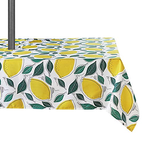 Lahome Lemon Orchard Round Outdoor Tablecloth With Umbrella Hole Water Resistant Table Cover For Spring Summer Birthday Party Patio Garden Tabletop Home Decor Zippered 60 X 84 Rectangle Com Lahome Lemon Orchard Round Outdoor, 80 Round Tablecloth With Umbrella Hole