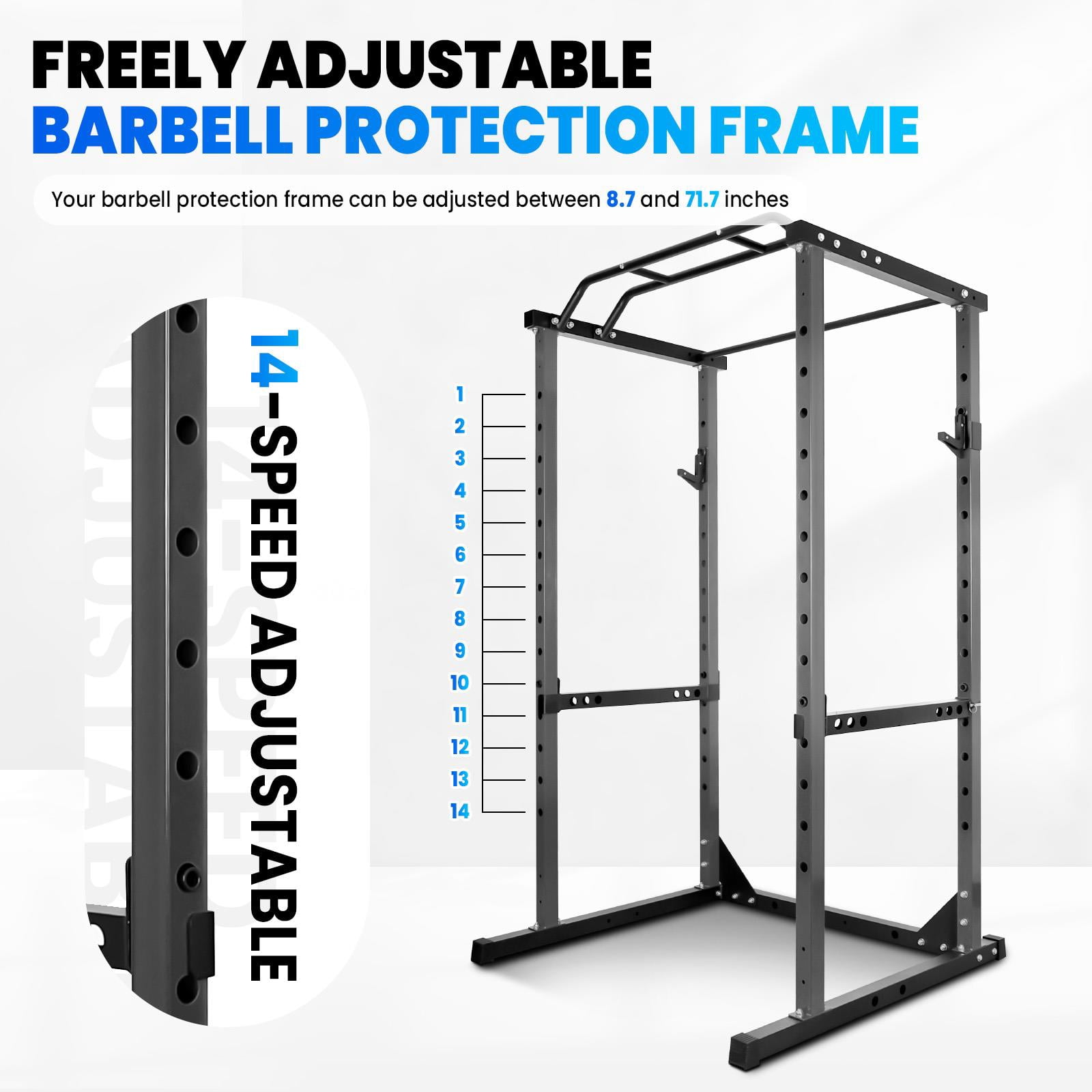 Heavy Duty Squat Stand for Home Gym, Adjustable Squat Rack with Non-Slip Base, Multi‑Function Strength Training Cage for Weight Lifting, Bench Press and Full Body Workout