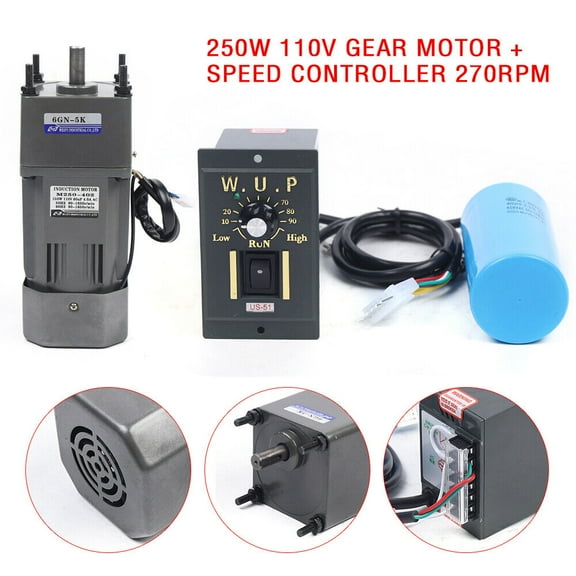 250W 110V AC Gear Motor Electric Variable Speed Reduction Controller 1:5 270RPM