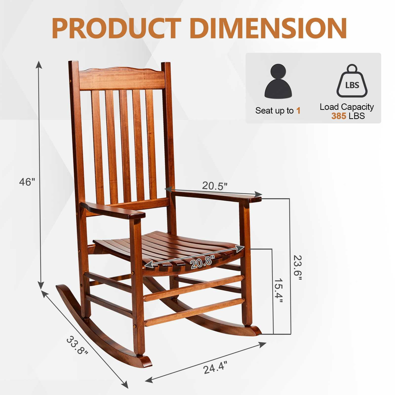 Ktaxon Wide Seat Wood Rocking Chair Outdoor Classic Wood Rocker, Sturdy Wood Frame, Porch Rocker for Cozy