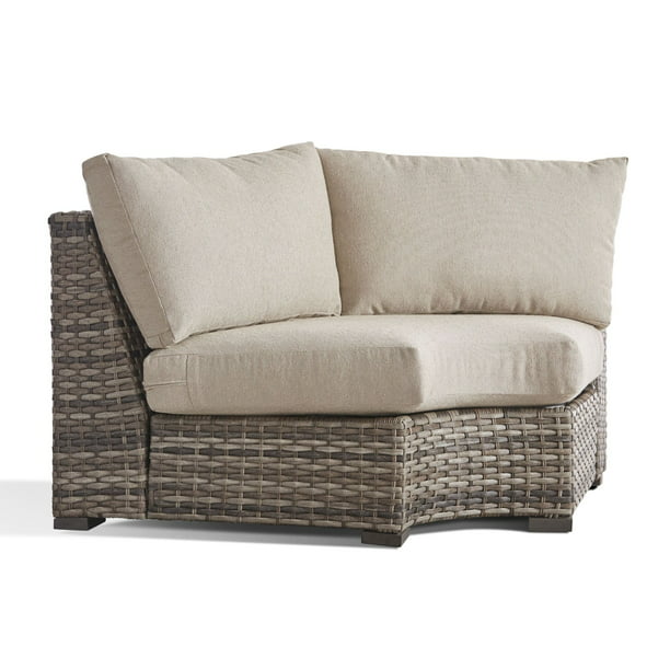 47 Taupe Synthetic Wicker Sectional Wedge Corner With Blue Cushion Com - Java Wicker Sectional Patio Set With Cushions