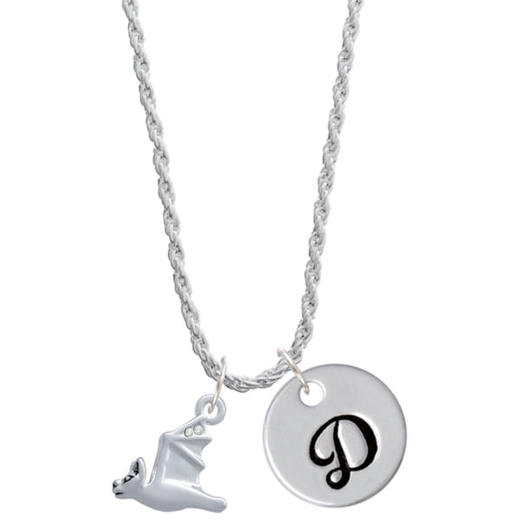 Delight Jewelry Silvertone 3-D Flying Bat with Crystals Silvertone Script Initial Disc - D - Charm Necklace, 20"+3"