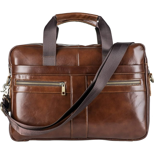 Mallette en Cuir Véritable Sac Messager pour Hommes avec Protection Rembourrée pour Ordinateur Portable 14 Pouces