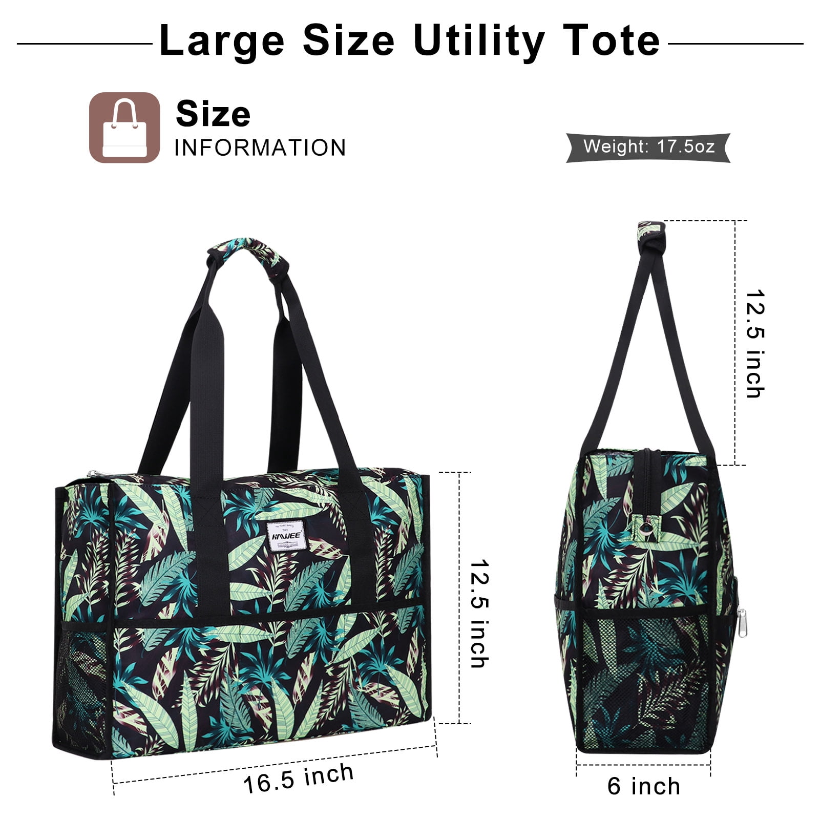 HAWEE Womens Large Utility Tote Bags for Work with Laptop Pocket and Luggage Sleeve Top Zipper Closure, Green Leaf