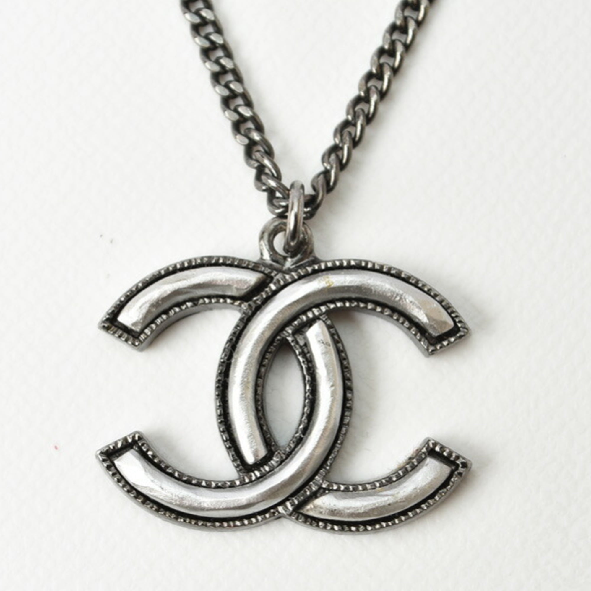 Authenticated Used Chanel necklace pendant CHANEL coco mark CC gun metallic  