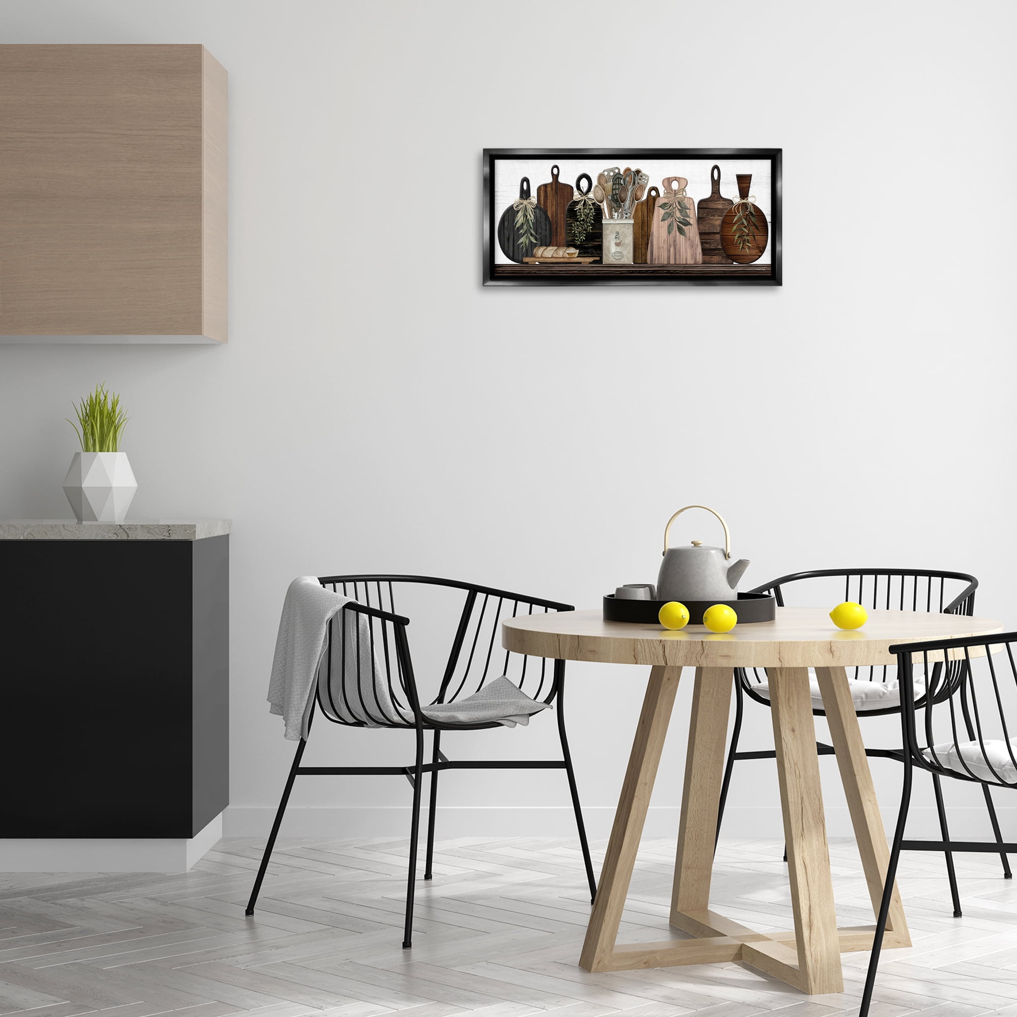 Stupell Industries Wooden Kitchen Items Food & Beverage Painting Black Floater Framed Canvas Art Print Wall Art, 25 x 11