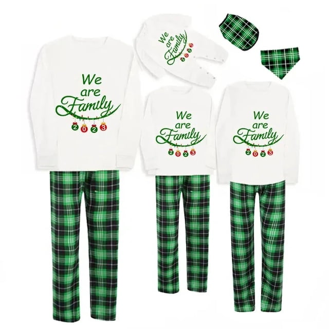 Pijama familiar a juego de Navidad, conjunto de pijama a cuadros verdes, colgante familiar, diseño exclusivo, 2023