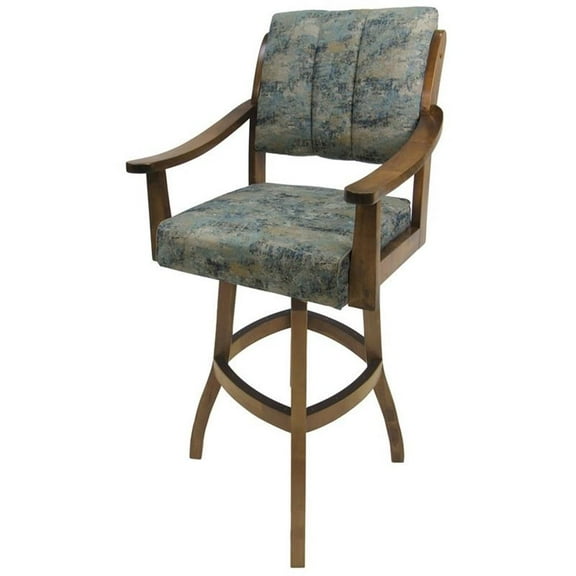 Tobias Designs Casa 34" Swivel Wood Extra Tall Bar Stool in Poet Sky Blue/ Brown