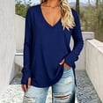 thumbnail image 2 of hoksml Women's V Neck Casual Tunic Top, Solid Side Slit Loose Long Sleeve Shirt, 2 of 5