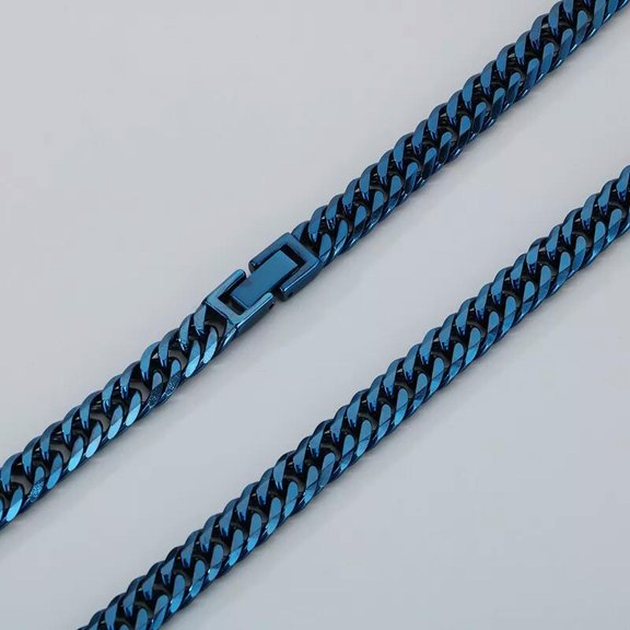 HOOUN Blue Stainless Steel Miami Curb Chain Necklace Choker For Women Mens 8mm 26''