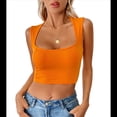 thumbnail image 2 of Top Corto Sin Mangas con Cuello Cuadrado para Mujer, Ideal para Entrenamiento y Fitness, Básico de Verano 2025 Color Naranja M, 2 of 8