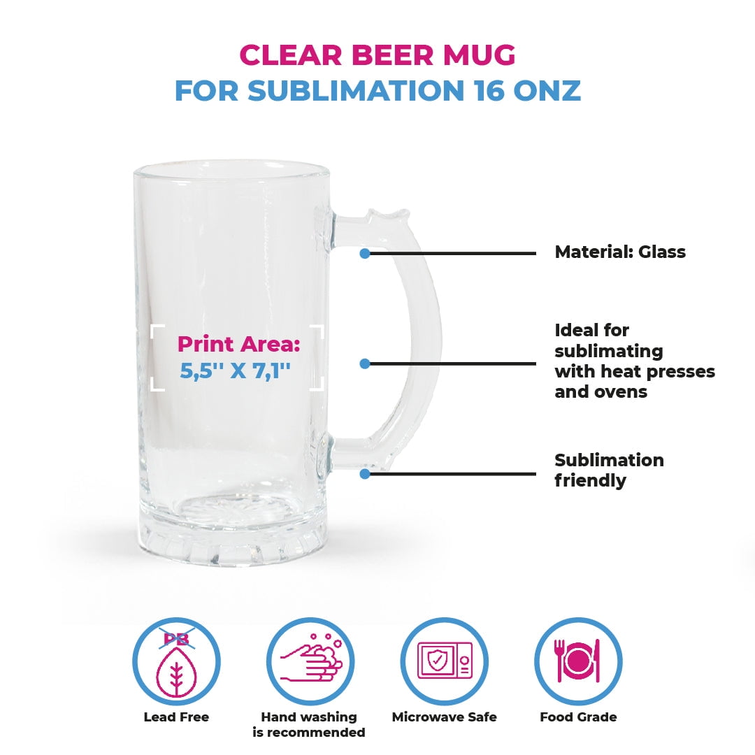 Frosted Beer Mugs for Sublimation 16 oz, Freezer Beer Mug, Glass gifts and  stationery. Blanck heat press transfer, sublimation, Glass Mug with Handle, frozen  pint glasses (Box of 8 units) 