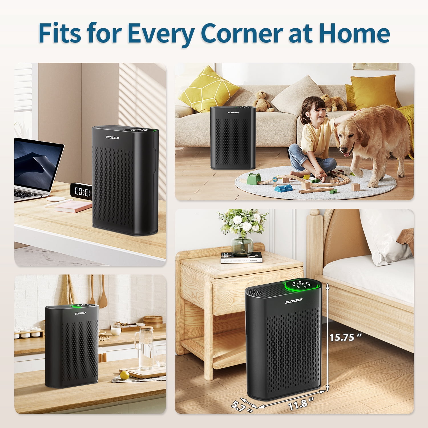 HEPA Air Purifiers for Home Large Room Cover 2400 Ft2,HEPA Air Cleaner with PM 2.5 Display Air Quality Sensors,Black