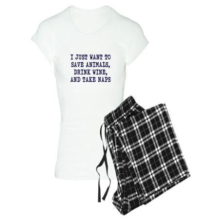 

CafePress - Save Animals Drink Wine Take Naps Pajamas - Women s Light Pajamas