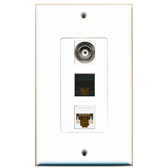 RiteAV - 1 Port BNC and 1 Port Cat6 Ethernet White and 1 Port Cat6 Ethernet Black Decorative Wall Plate Decorative