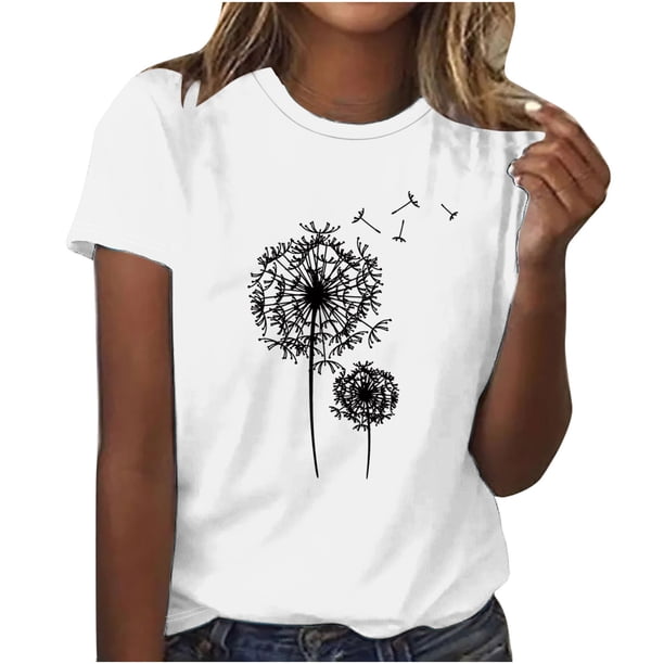 Fiudx Ropa de Mujer Top de Manga Corta con Cuello Redondo y Estampado Informal para Mujer