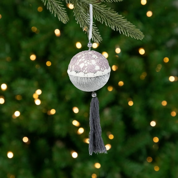 Allstate Crochet Glittered Christmas Ball Ornament - 4" - Gray