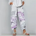 thumbnail image 3 of Tnhcen Women's Plus Size Summer Floral Print Wide Leg Loose Fit Casual Pants - Breathable Relaxed Style Big Size Elastic Waist Trousers for Women, 3 of 5