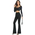 thumbnail image 4 of Jeans acampanados elásticos con curvas de forma completa para mujer, color negro, talla de bota 16, 4 of 5