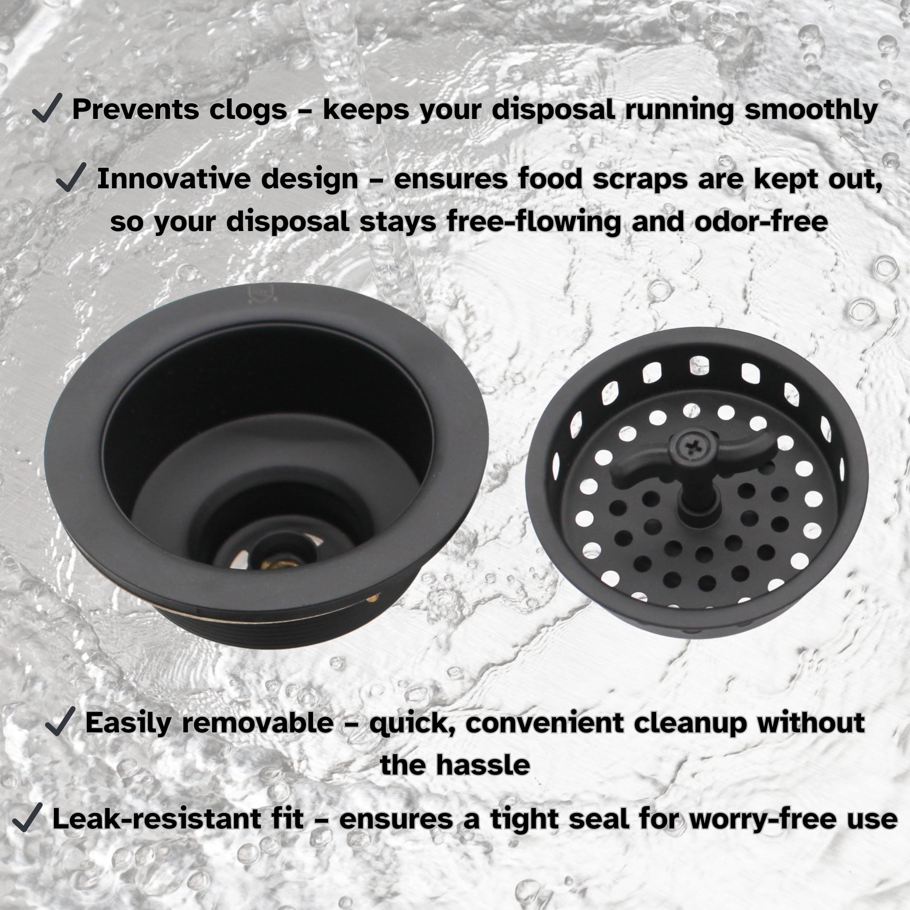 Westbrass COMBO PACK 3-1/2" Wing Nut Style Sink Strainer and Extra-Deep Waste Disposal Trim, Matte Black