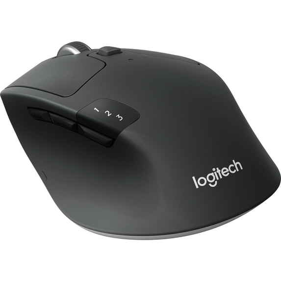Angled view of the Logitech M720 Triathlon showing its contoured right-handed shape