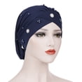 thumbnail image 2 of Dadaria Turban Headband for Women Solid Beading Hat Ruffle Cancer Chemo Beanie Turban Wrap Cap Navy,Women, 2 of 2