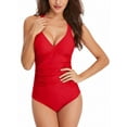thumbnail image 5 of Csndyce Sexy Women's Deep V One Piece Swimwear Cross-Back Ruched Tummy Control Bathing Suit Female, 5 of 6