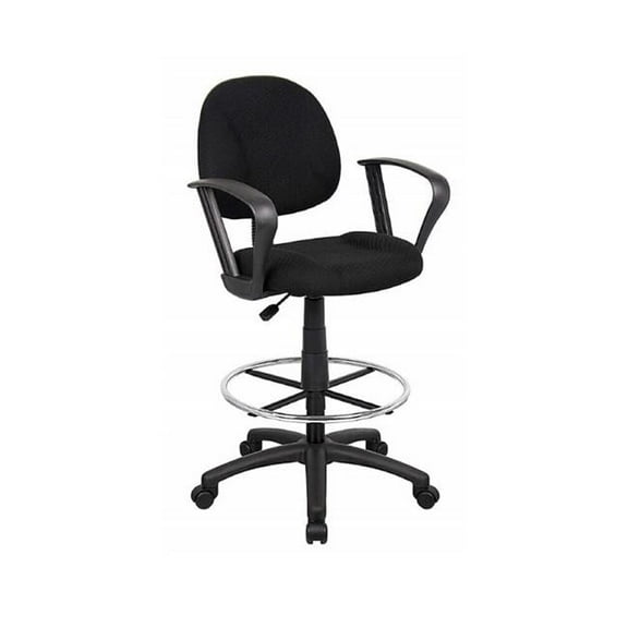 Black Fabric Drafting Chair Stool & Foot Ring - with Loop Arms