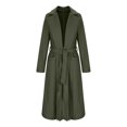 thumbnail image 5 of Womens Raincoats Water Proof with Hood Womens Classic Coat Lapel Collar Open Front Cardigan Long Jacket Warm Trench Coat Classic Lapel Overcoat Outerwear with Belt S-85 Green XL, 5 of 7