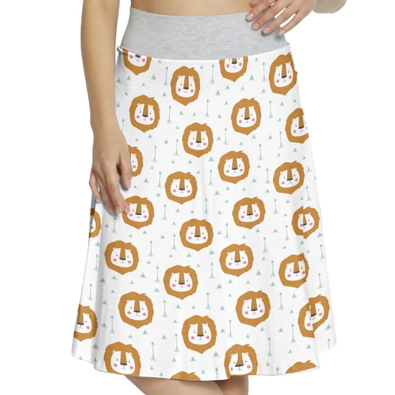 Women's Lion Cartoon Pattern Arrows A-line Printed Skirt Casual Wear, M, Turquoise Brown Pink, by Ambesonne