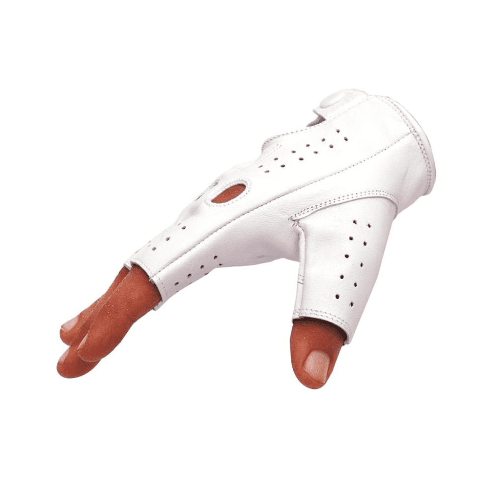 Driving Half Finger Finger less Knuckle Holes For Men Genuine Motorcycle Leather Gloves Large White