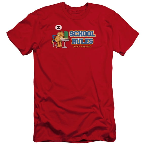 Garfield School Rules Premium Canvas Adult Slim Fit 30/1 T-Shirt Red