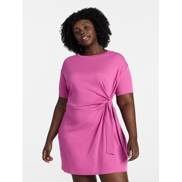 Terra & Sky Women’s Plus Front Twist Dress with Short Sleeve, Size 0X-5X