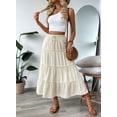 thumbnail image 2 of Women'S Summer Casual Elegant Smock Layered Tiered High Waisted A Line Flowy Long Skirts with Pockets White XS, 2 of 8