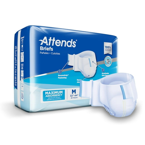 Attends Unisex Adult Incontinence Brief Tab Closure Medium Disposable Heavy Absorbency, 24 Bags