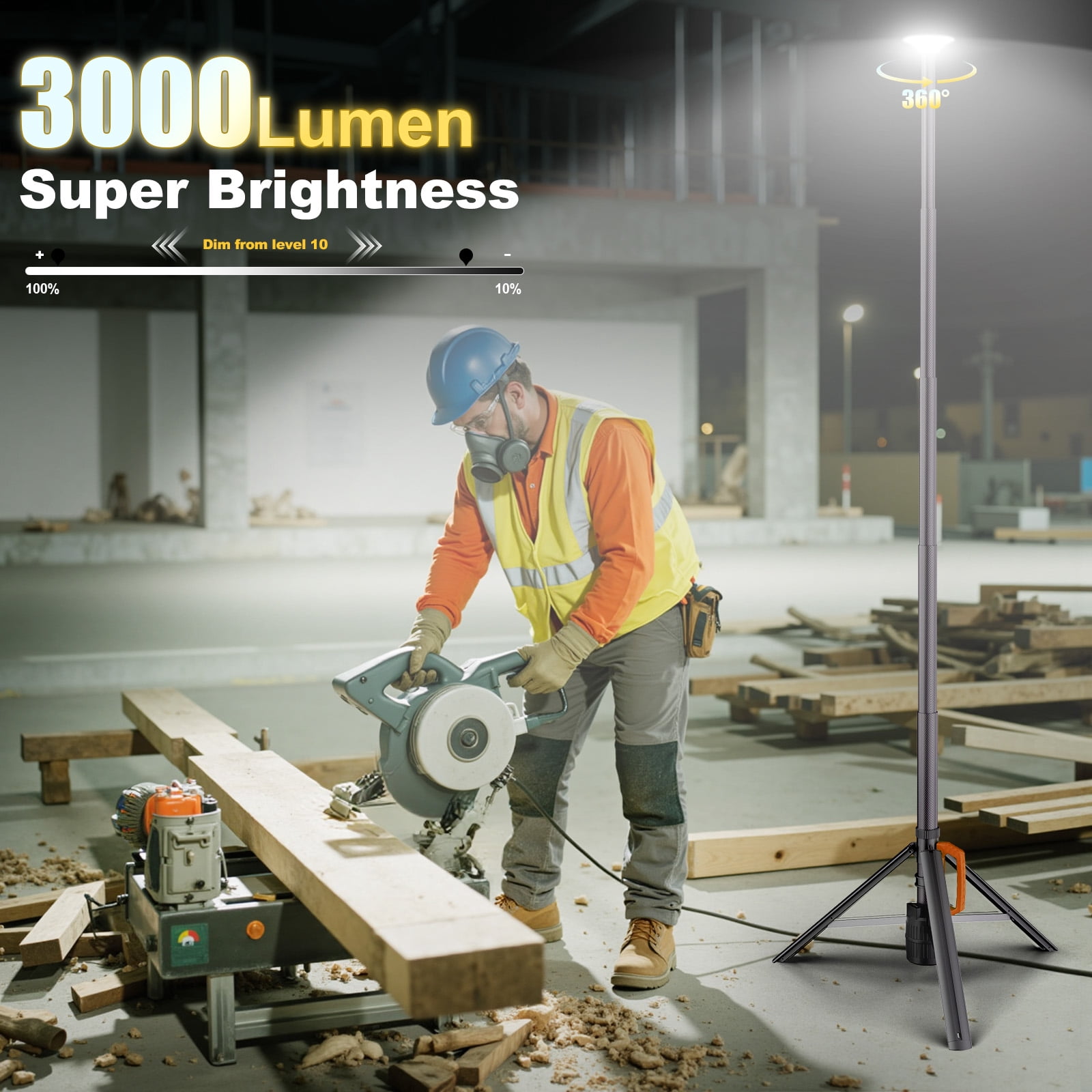 SideKing 360° Rechargeable Camping Light with Remote &Tripod Stand (8.4Ft) 3000LM LED Work Light 6000mAh Battery Ultra Bright 3CCT Dimmable Portable Telescopic Camp Light for Outdoor, Jobsite