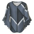 thumbnail image 5 of Abstract Geometric Wood Design Women's V-Neck Blouse With 3/4 Ruffled Bell Sleeves Casual Top Ladies Blouses, 5 of 7