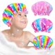 thumbnail image 1 of Gorro de ducha para niños, 3 unidades, gorros de ducha para niñas, lindo gorro de pelo de arcoíris, banda elástica ancha, plástico, reutilizable, impermeable, gorro de ducha para niños, gorro de baño, 1 of 2