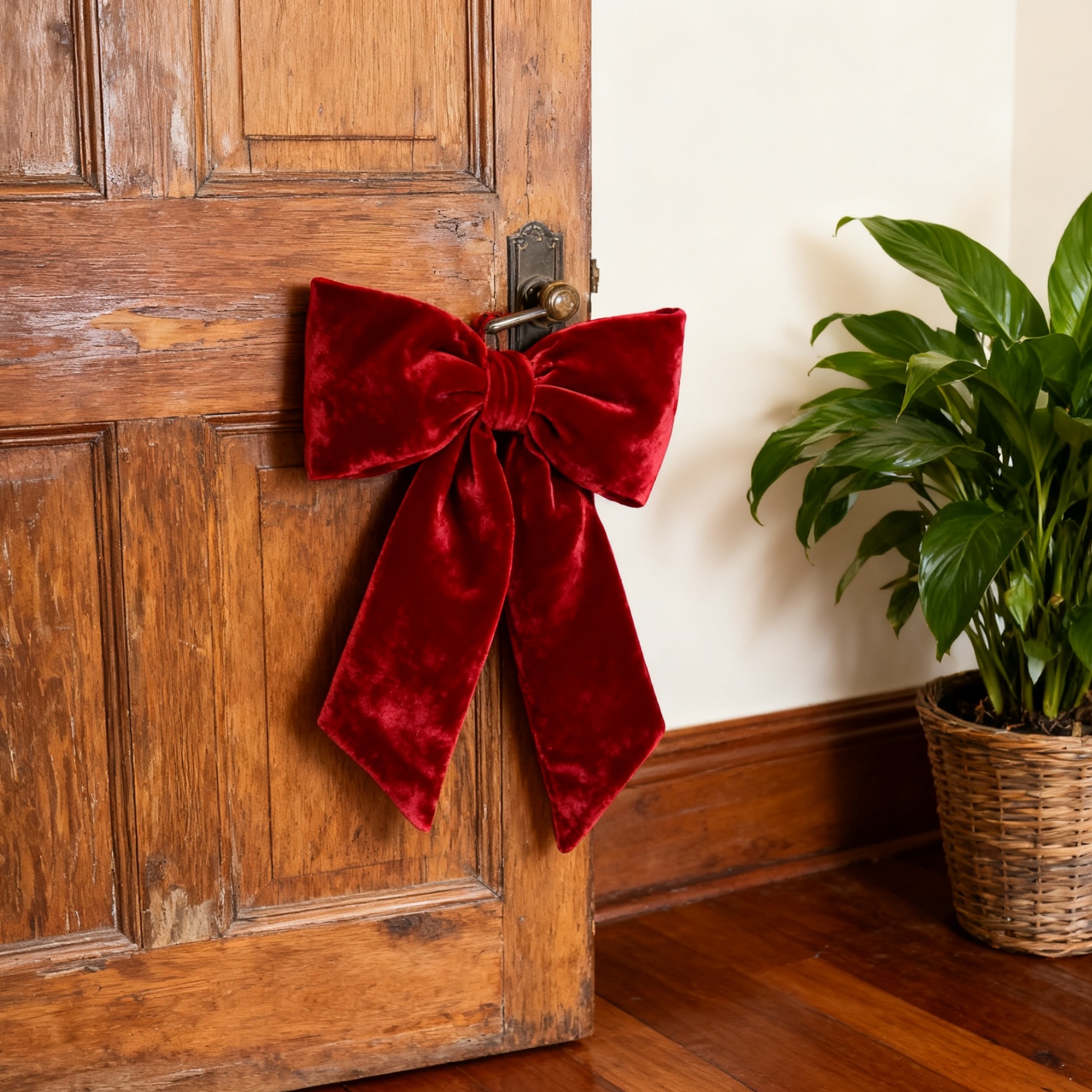 LoomJoyz Red Extra Large Plush Velvet Bows 15-Inch Christmas Bow Tree Topper for Christmas Tree Decoration Door Window Decor